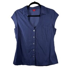 Guess Denim Bottom Up Shirt Sleeveless Women's Large Office Short Sleeve Top